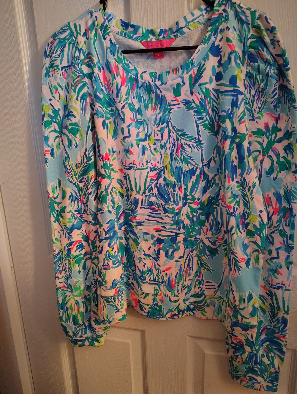 Lilly Pulitzer Size LG Blue Ibiza Cabana Cocktail Jansen Long Sleeve Sweater - Picture 2 of 8